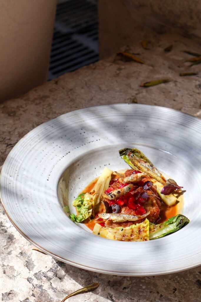 Plat de viande braisée avec garniture maraîchère, cuisine de saison du Chef Mathieu Charrois.