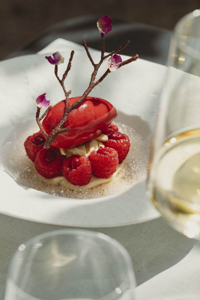 Sorbet framboise et fruits rouges frais, dessert gastronomique restaurant Lyon 2.